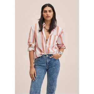Mango Shirt Women's Large Button Up Longs Sleeve Striped Pocket Casual